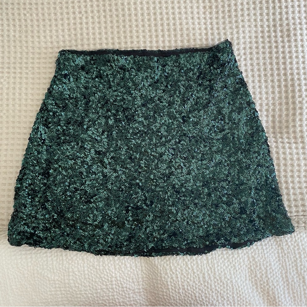 Green Sequin Mini Skirt
